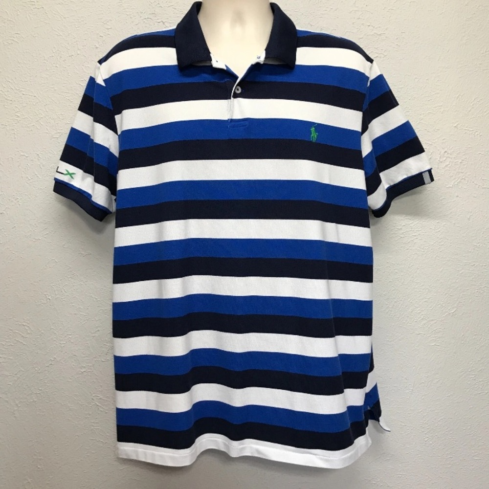 RLX 67 Ralph Lauren Golf Polo Shirt Mens XXL Blue White Striped Pima Cotton